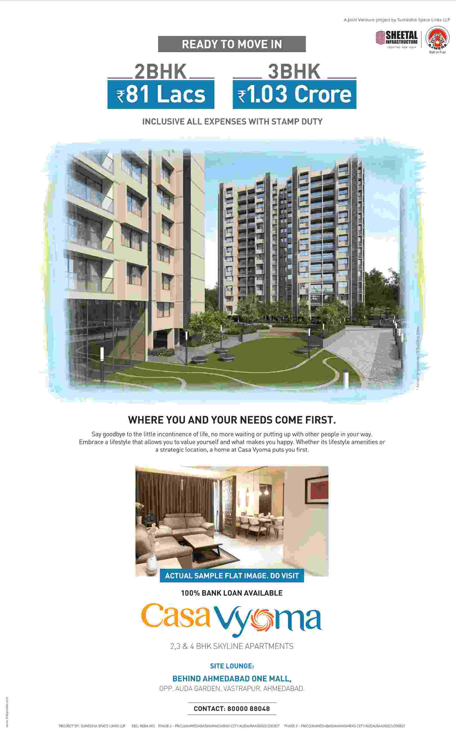 Live in ready to move in homes at Sheetal Casa Vyoma in Ahmedabad Update
